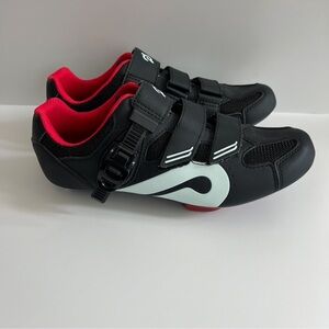 PELOTON Black and White Cycling Shoes with Red Accents Size 41